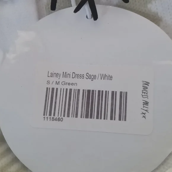 #19❤️ NEW WITH TAGS PRINCESS POLLY LAINEY MINI DRESS IN SAGE & WHITE - Picture 6 of 7